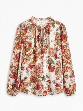 Autres Filles Floral Tie-Neck Long Sleeve Blouse - Cream with Floral Print | L